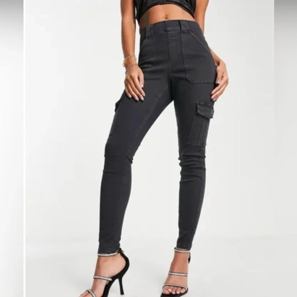 SPANX Stretch Twill Cargo Jogger Washed Black Gray Pants Size M Utility Casual